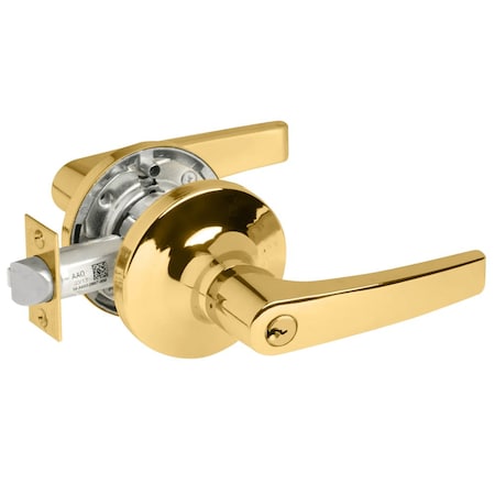 Yale Grade 1 Entry Cylindrical Lock, Monroe Lever, Conventional Cylinder, Bright Brass Finish, Non-handed MO5404LN 605